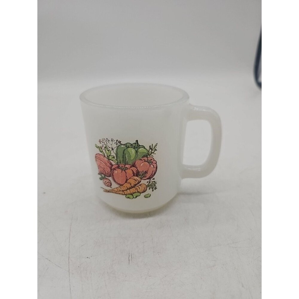 Vintage‎ Glasbake Milk Glass Coffee Mug Vegetable Garden Harvest